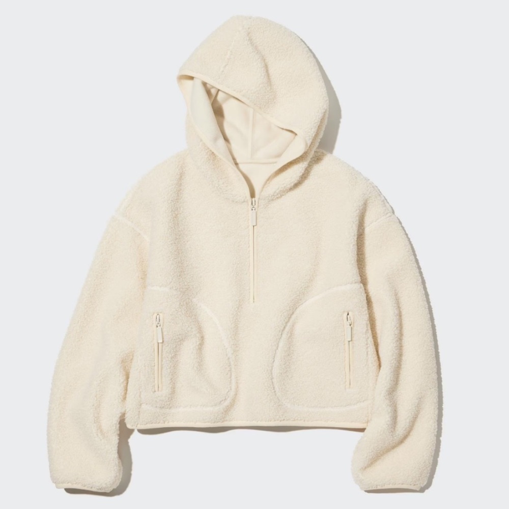 Uniqlo Windproof Outer Fleece Half-Zip Pullover Shirt Off White Size S NWT